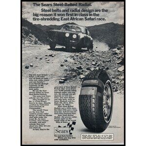 1972 Sears Tires Vintage Print Ad East African Safari Race Saab Wall Art
